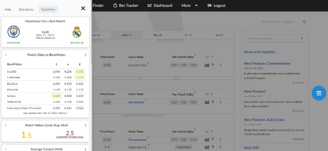 Example of a pre-match sidebar layout